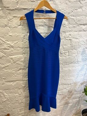 Herve Leger | Dresses | Herve Leger Elegant Blue Midi Dress | Poshmark